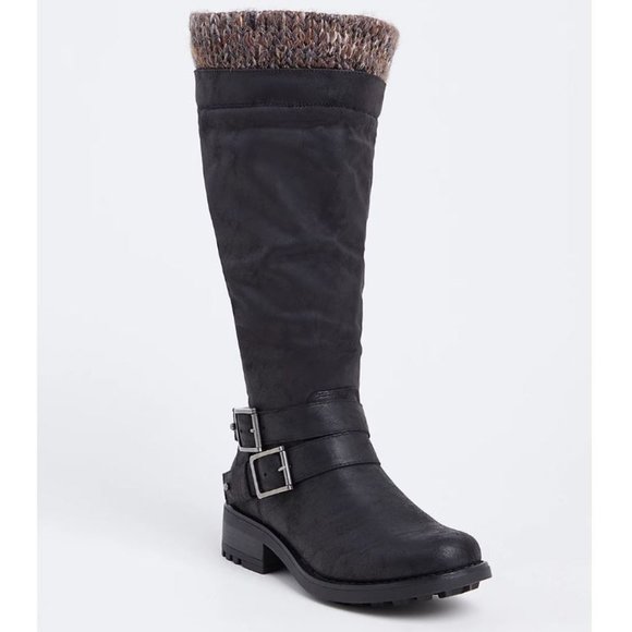 torrid Shoes - Torrid 7 Black Sweater Trimmed Knee-High Boot WW
